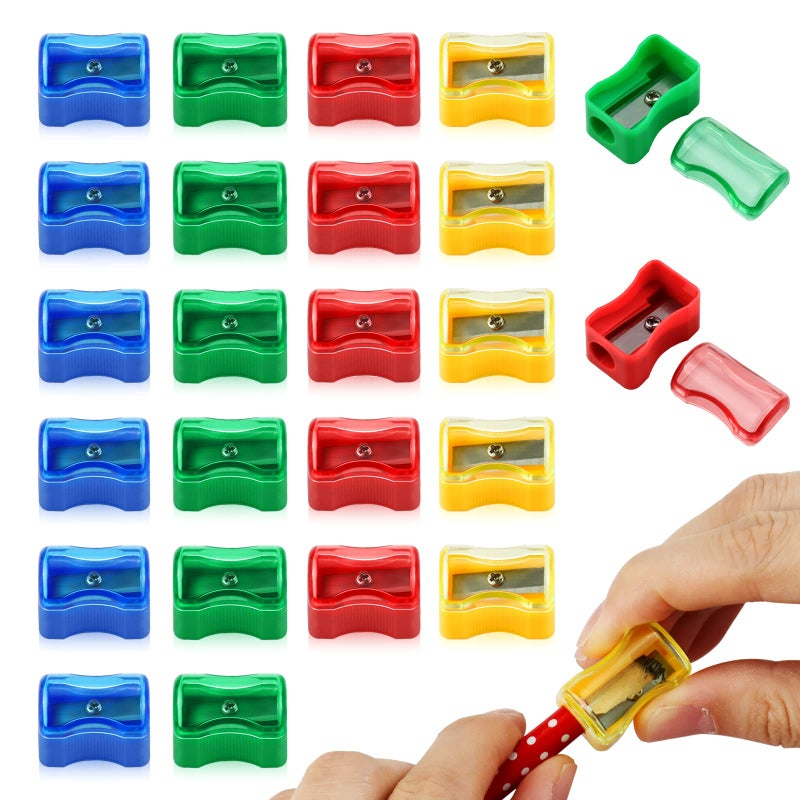 Faxco Coloured Plastic Pencil Sharpener - 96 PCS Kids Manual Sharpener with Cap - Mini Handheld with Lid - Image 4